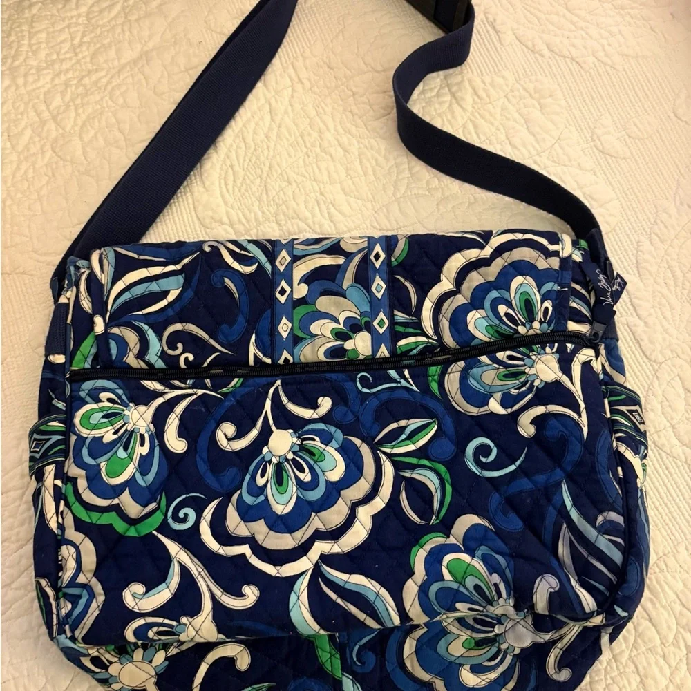 Vera Bradley Navy Blue & Green Quilted Crossbody Laptop Bag
